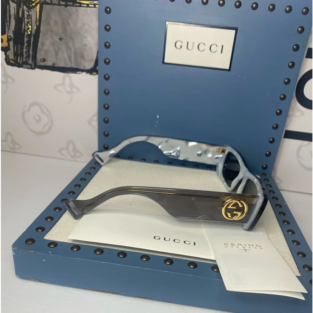 New 🔥🔥GUCCI Acetate Rectangular GG0516S Sunglasses Grey Gold